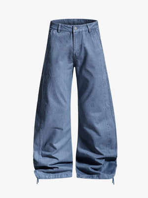Drawstring Cuffs Curved Pleated Pants