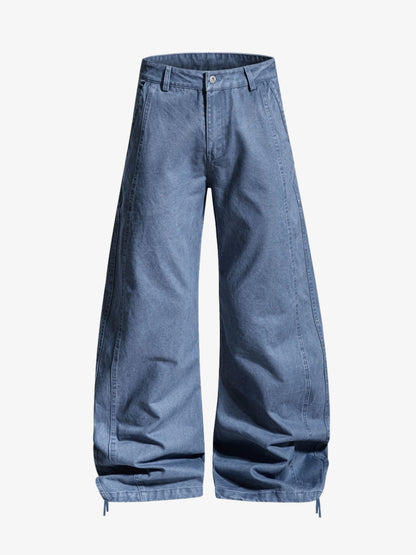 Drawstring Cuffs Curved Pleated Pants