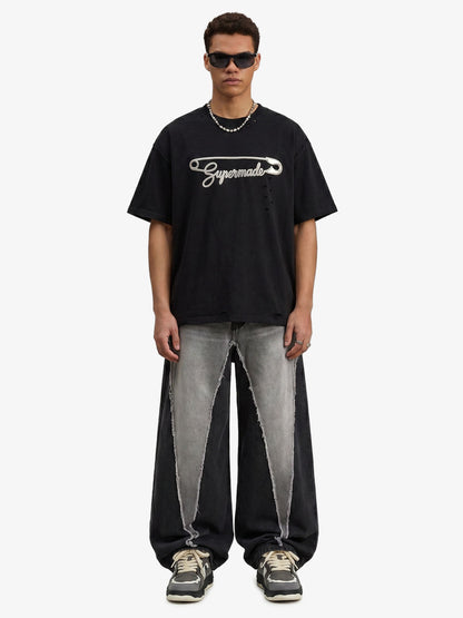 Distressed Safety Pin Cropped T-Shirt 