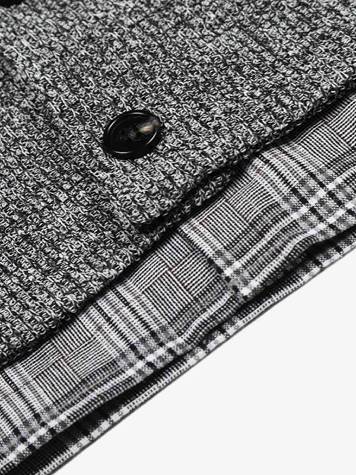 Textured Knit Plaid Layered Shirt