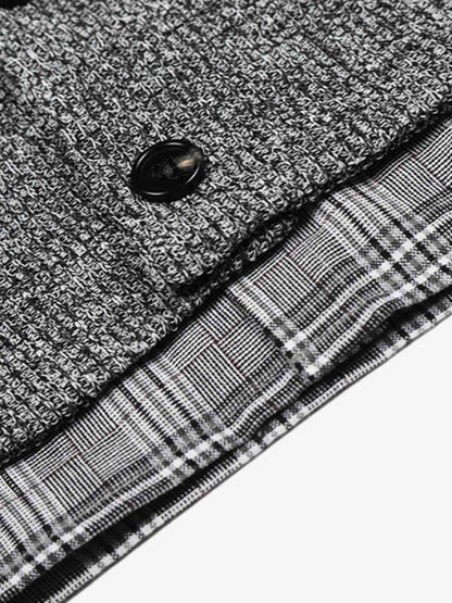 Textured Knit Plaid Layered Shirt