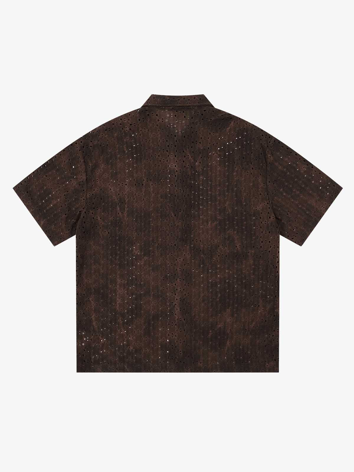 Perforated Acid-Wash Short Sleeve Shirt 