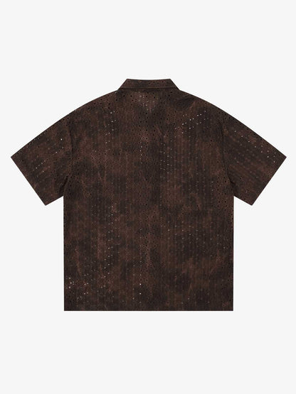 Perforated Acid-Wash Short Sleeve Shirt 