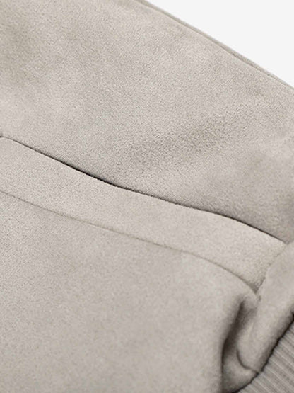Vintage Suede Faux Fur Lined Buckle Bomber Jacket 