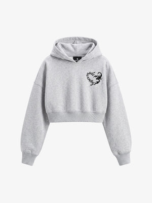 Faux Fur Hooded Sweatshirt with Embroidered Scorpion Graphic