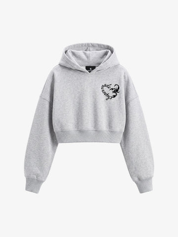 Faux Fur Hooded Sweatshirt with Embroidered Scorpion Graphic