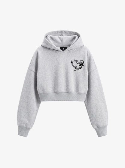 Faux Fur Hooded Sweatshirt with Embroidered Scorpion Graphic