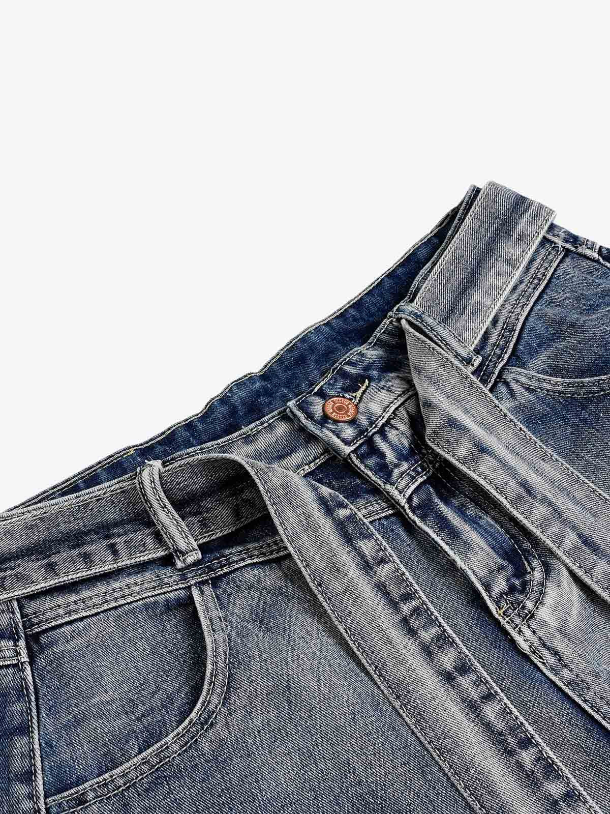 Belted Curved Seam Wide Leg Jorts