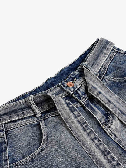 Belted Curved Seam Wide Leg Jorts