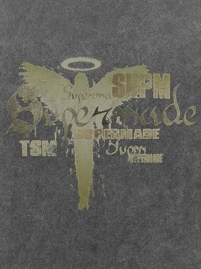 Distressed Washed Gothic Angel Graphic T-Shirt 