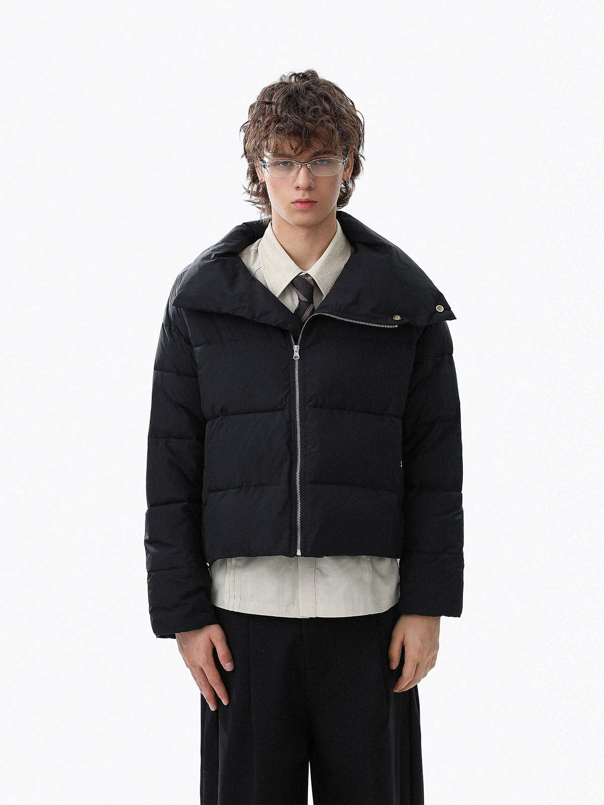 Vintage Asymmetric Zip High-Neck Puffer Jacket 