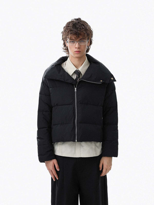 Vintage Asymmetric Zip High-Neck Puffer Jacket 