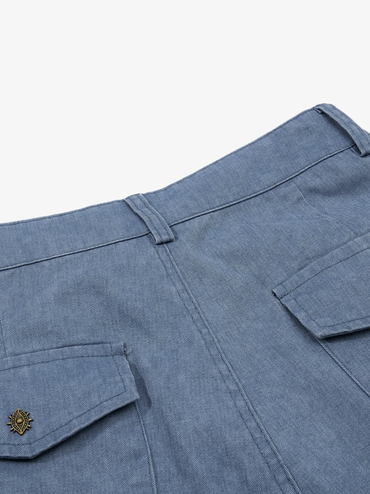 Pleated Panel Curved Leg Cargo Cotton Pants 