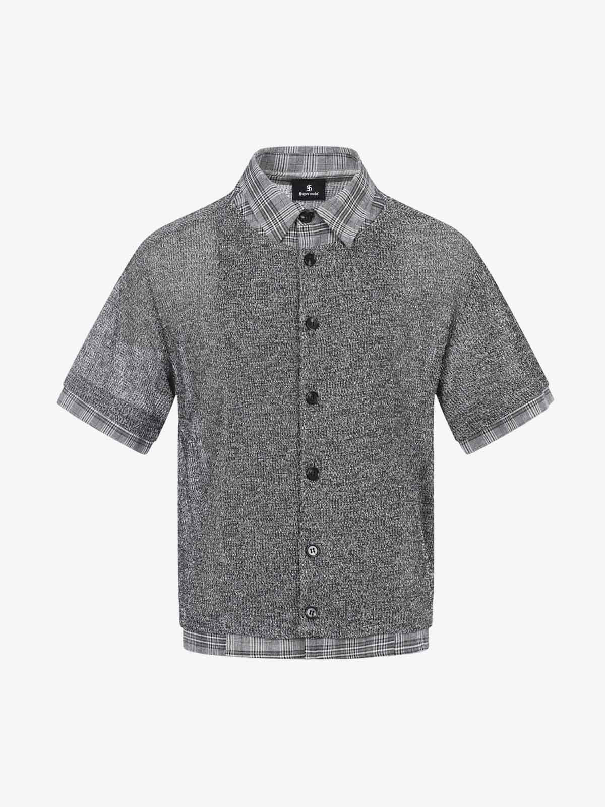 Textured Knit Plaid Layered Shirt