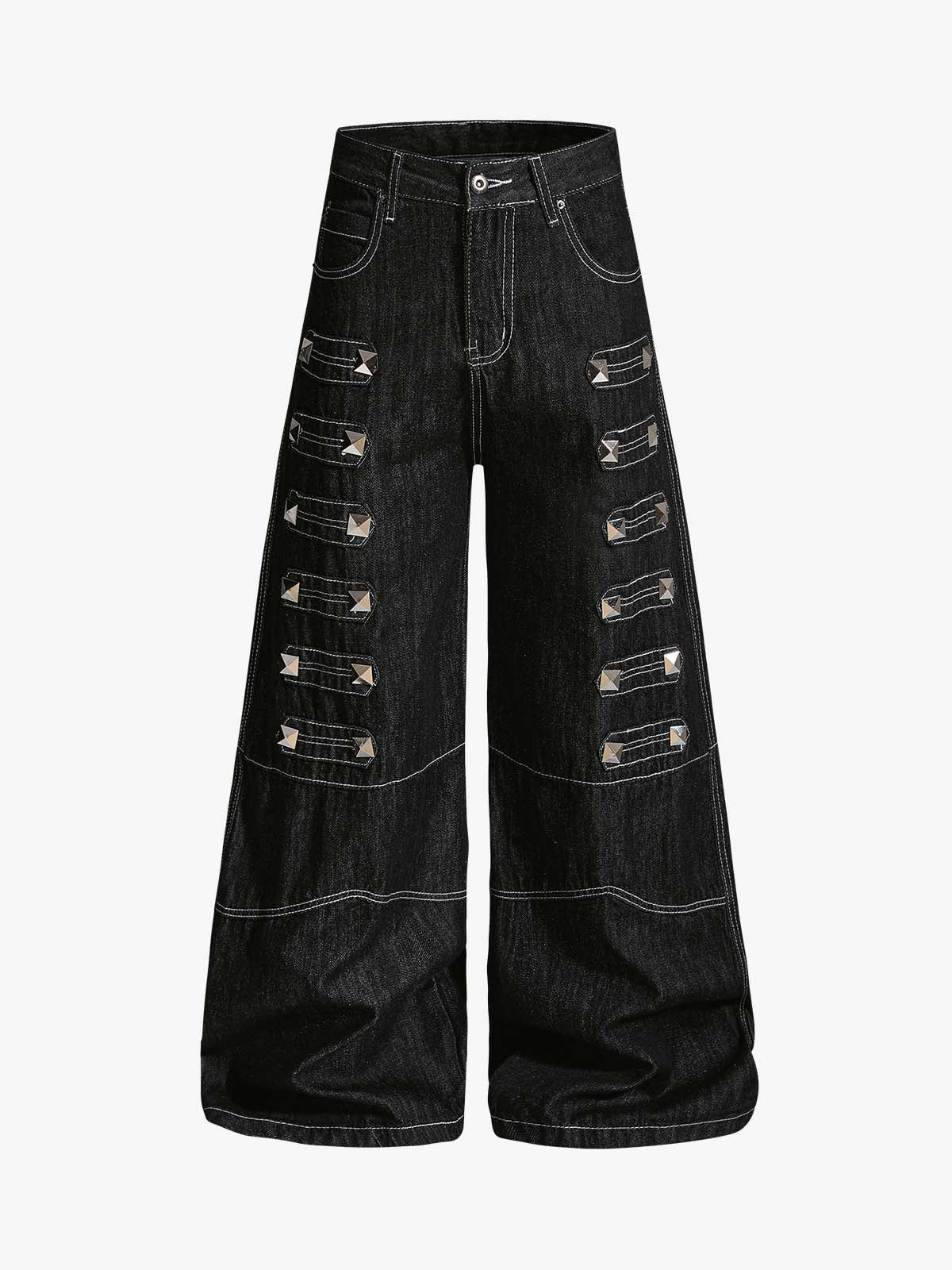 Square Studded Panelled Baggy Jeans