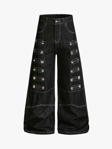Square Studded Panelled Baggy Jeans