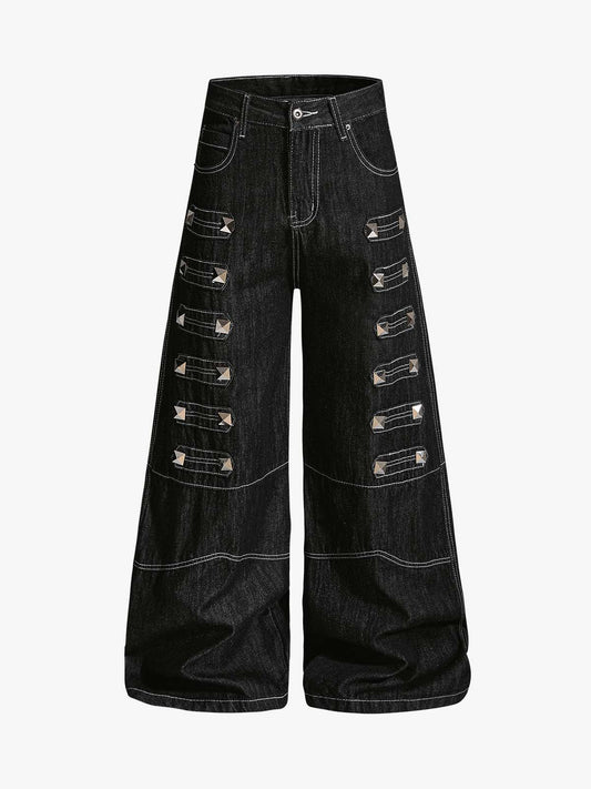 Square Studded Panelled Baggy Jeans