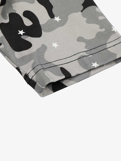 Camo Half Zip Hooded Mid Sleeve T-Shirt 