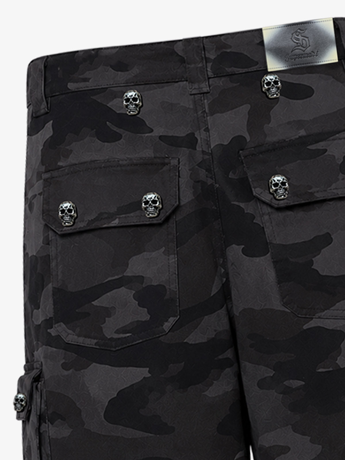 Dark Camo Cargo Pants with Skull Rivet Detail