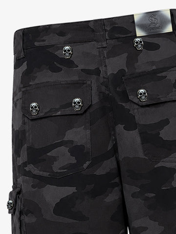Dark Camo Cargo Pants with Skull Rivet Detail