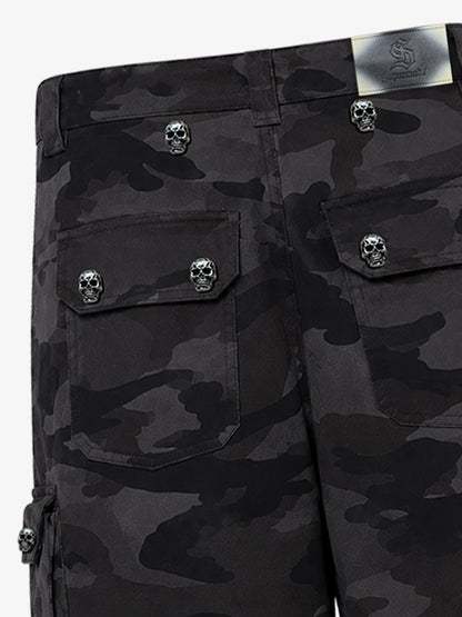 Dark Camo Cargo Pants with Skull Rivet Detail