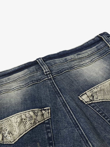 Denim Wide-Leg Flared Jeans with Stud Details for Women 