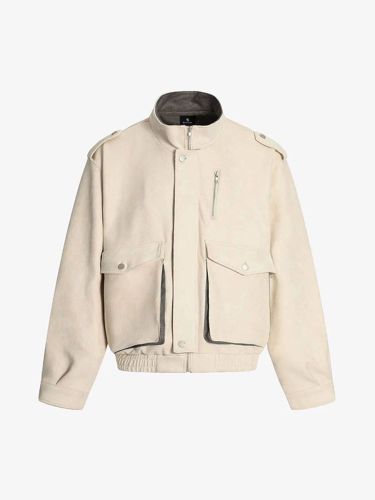 Military-Inspired Utility Shoulder Straps Zip Jacket 