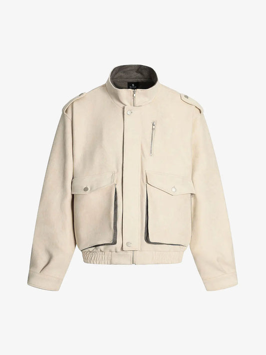 Military-Inspired Utility Shoulder Straps Zip Jacket 