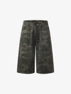 Camo Perforated Cargo Shorts – Wide-Leg Cotton Blend Utility Shorts