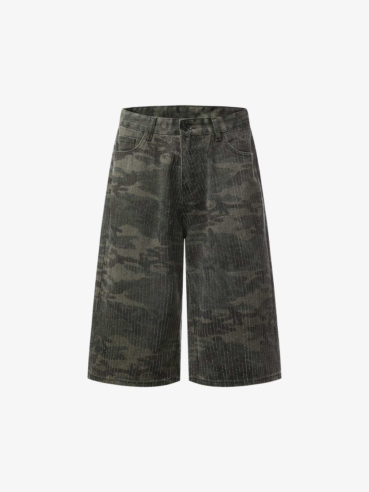 Camo Perforated Cargo Shorts – Wide-Leg Cotton Blend Utility Shorts