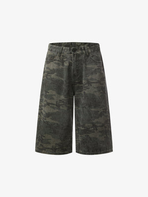 Camo Perforated Cargo Shorts – Wide-Leg Cotton Blend Utility Shorts
