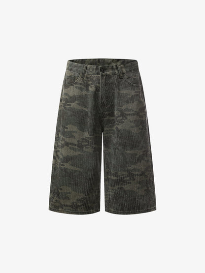 Camo Perforated Cargo Shorts – Wide-Leg Cotton Blend Utility Shorts