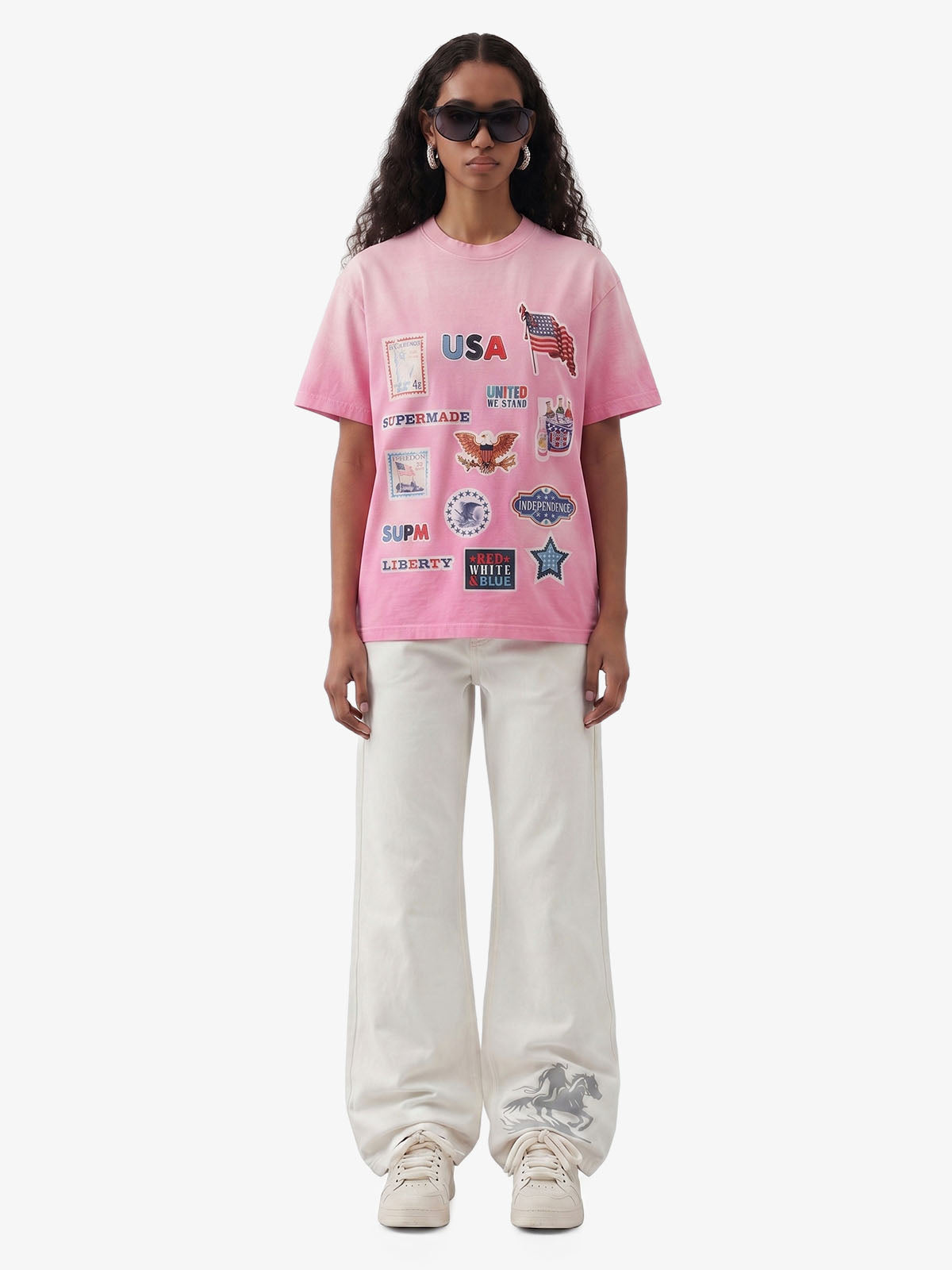 Washed Vintage Sticker Print T-Shirt