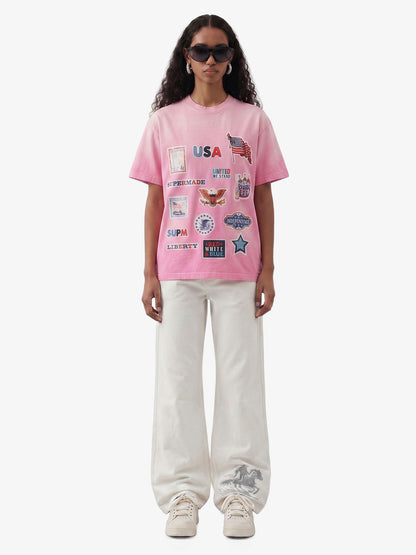 Washed Vintage Sticker Print T-Shirt