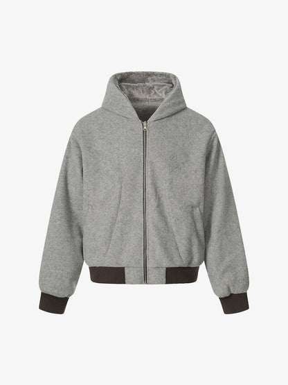 Retro Reversible Fleece Lined Zip-up Hooded Jacket 