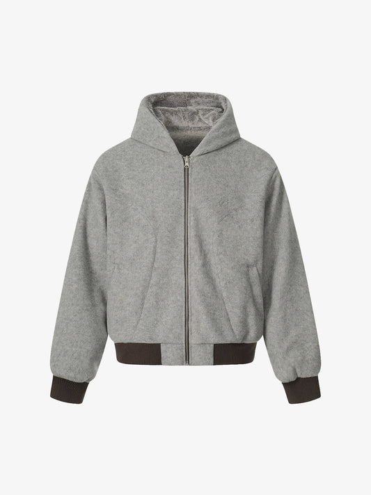 Retro Reversible Fleece Lined Zip-up Hooded Jacket 
