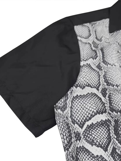 Snakeskin Patchwork Button-Up Shirt