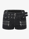 Thesupermade Distressed Double Belt Mini Shorts