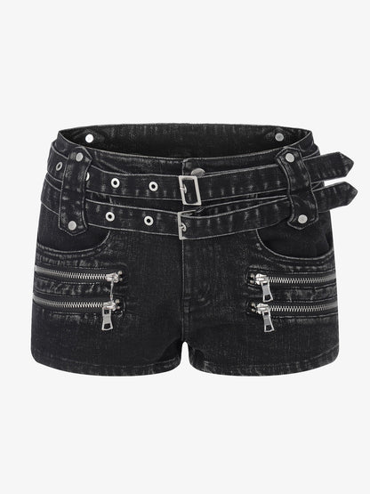 Thesupermade Distressed Double Belt Mini Shorts