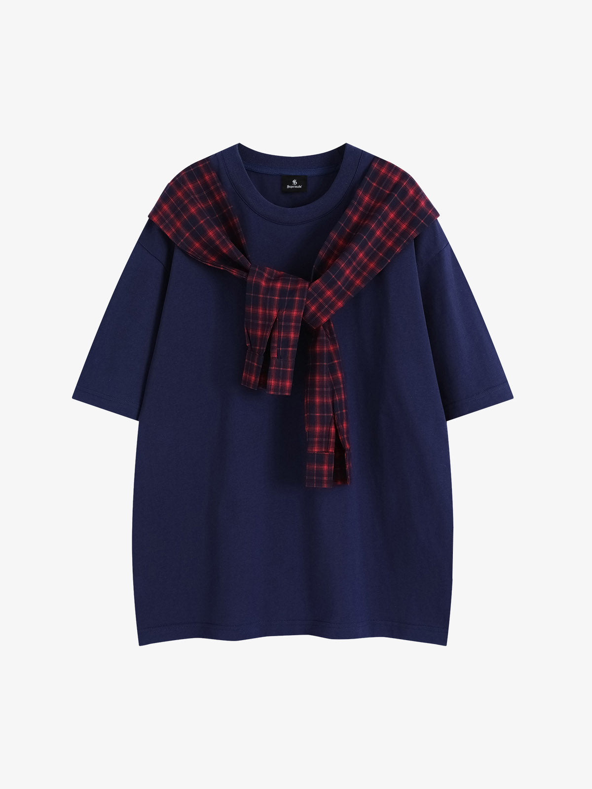 Street Style Retro Patchwork Plaid Tee