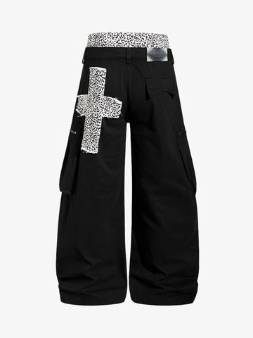 Leopard Waistband Cross Patch Cargo Pants