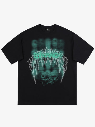 Dark Grid Skull Graphic T-Shirt 