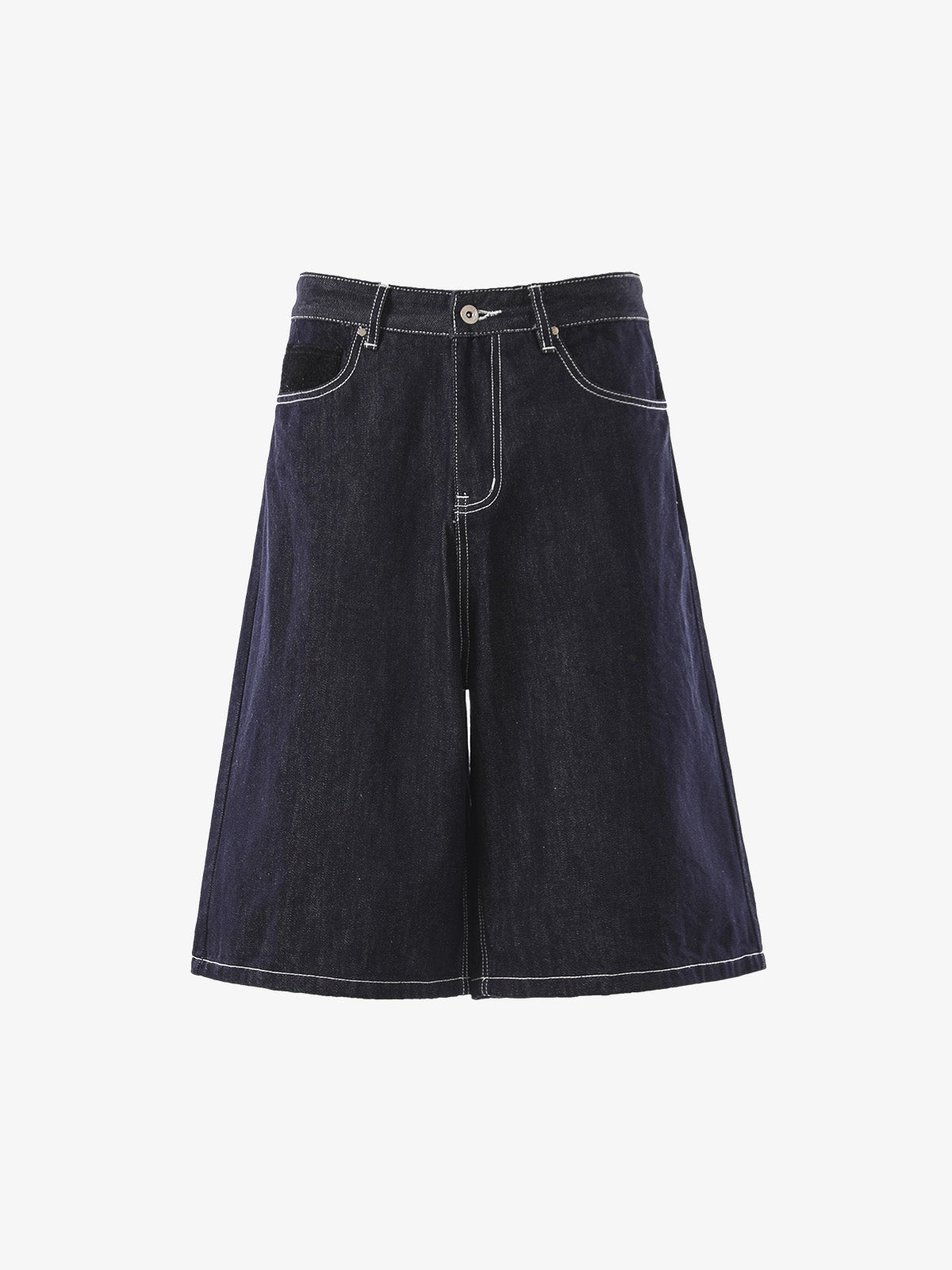 Vintage Contrast Stitch Wide Leg Denim Jorts