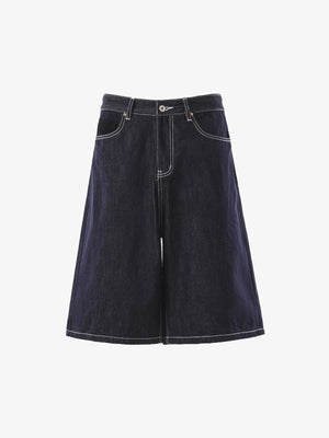 Vintage Contrast Stitch Wide Leg Denim Jorts
