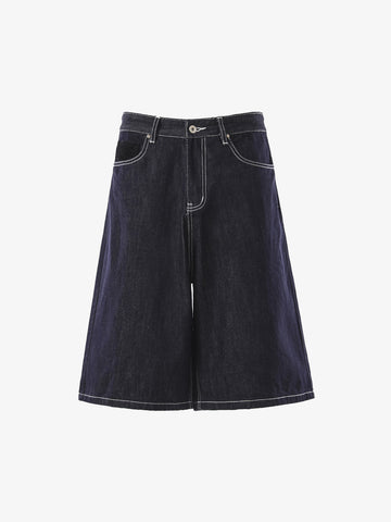Vintage Contrast Stitch Wide Leg Denim Jorts