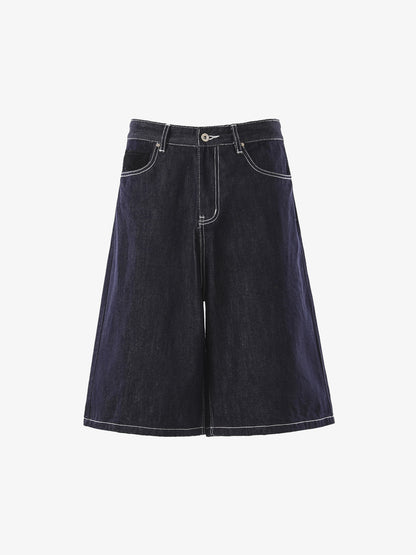 Vintage Contrast Stitch Wide Leg Denim Jorts