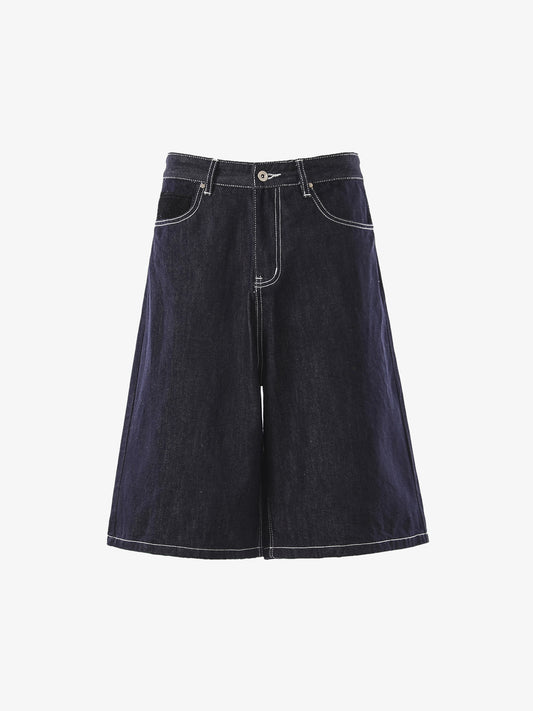 Vintage Contrast Stitch Wide Leg Denim Jorts