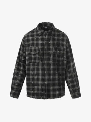 Distressed Raw Edge Plaid Shirt 
