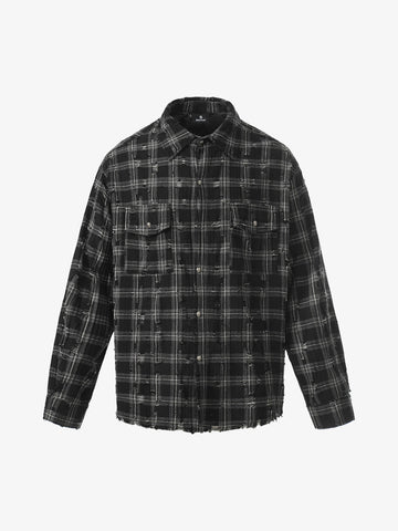 Distressed Raw Edge Plaid Shirt 