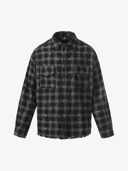 Distressed Raw Edge Plaid Shirt 